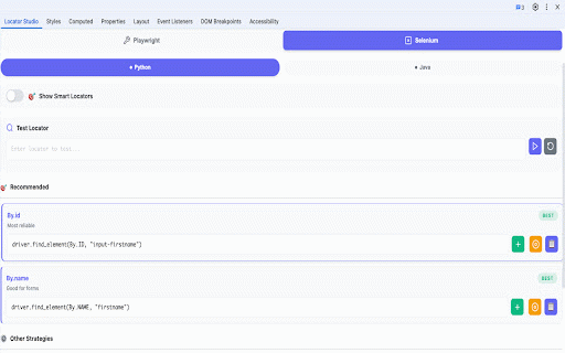 Locator Labs-Playwright, Selenium, Cypress & WebdriverIO Locator Generator :: Generate smart locators for Playwright, Selenium, Cypress, WebdriverIO & Robot Framework