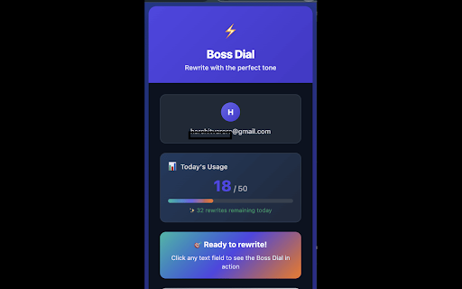 Boss Dial :: Rewrite messages into clear, assertive versions that land. Transform tentative text into confident communication.