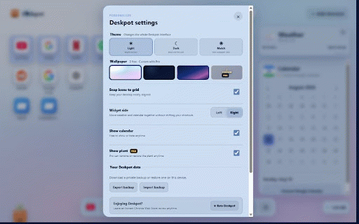 Deskpot - Custom New Tab & Speed Dial :: A customizable Chrome new tab speed dial with shortcuts, folders, widgets, calendar, notes, weather, and wallpapers.