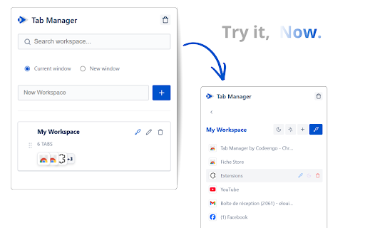Tab Manager by Codeengo :: Stop tab overload and save RAM. Save workspaces and suspend inactive tabs to keep your browser fast via the side panel.