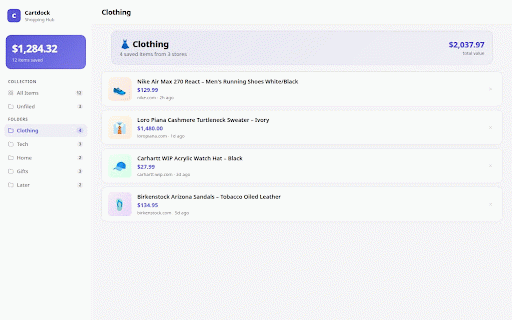 Cartdock :: Your personal shopping hub. Save products from any store with one click.