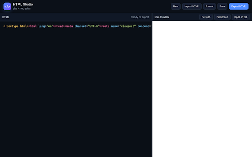 HTML Studio - Live Editor :: Professional HTML editor with instant live preview, local autosave and import/export.