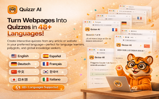 Quizzr AI: Create Practice Quizzes from Any Website & Open Browser Windows :: Turn any open website or text into a practice quiz in one click with AI-generated questions from your selected content.