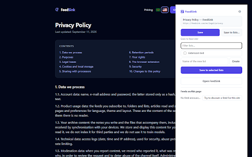 FeedSink :: Save any page to FeedSink, subscribe to its RSS feed and capture highlights.