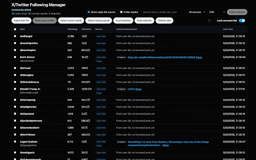 X/Twitter Following Manager - Instantly Show Follower Counts & Export Lists :: Instantly show follower counts on X/Twitter pages, manage following lists, and export data locally.