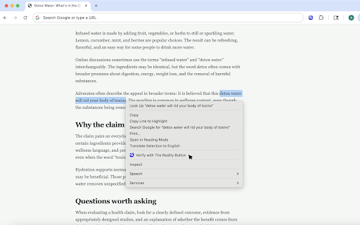 The Reality Button :: Highlight any online claim and get an AI-powered credibility check with explanations and supporting sources.