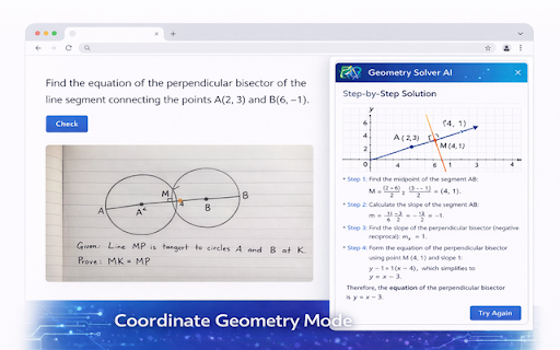 Geometry Solver – AI Geometry Tutor & Proof Helper :: Instantly solve geometry problems with AI. Upload diagrams or text and get step-by-step solutions with annotated proofs.
