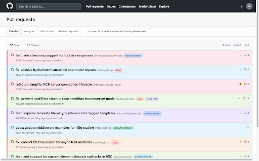 GitHub PR Colorizer :: Colorize GitHub pull request and issue rows by repository for quick visual grouping.