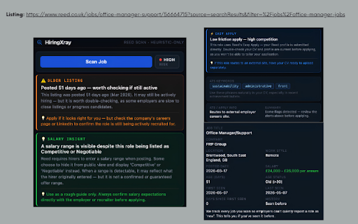 HiringXray :: Scan job boards for ghost jobs, ATS friction & repost signals. Reed, eFin, Totaljobs, Indeed, Greenhouse.