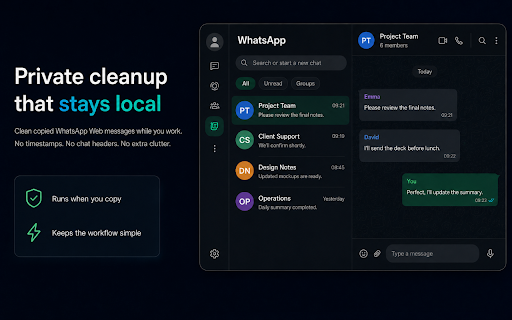 Just Copy What You Want - for Whatsapp :: Cleans text copied from WhatsApp Web, keeping only the message content.