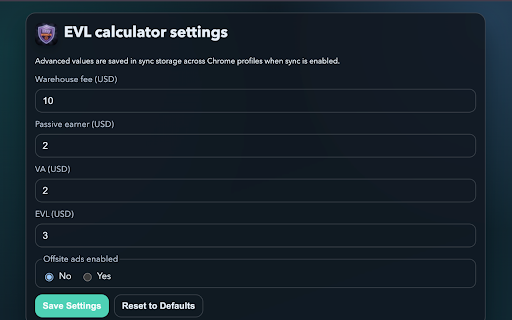 EVL calculator :: Compute Etsy listing prices that preserve EVL recovery target totals after discount, fees, and VAT.