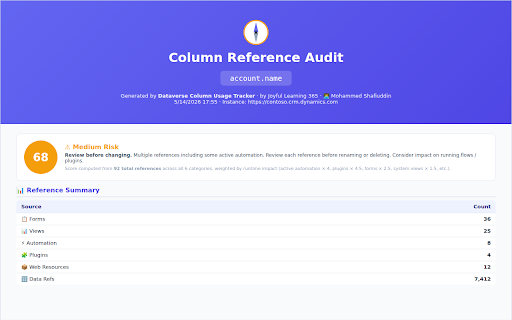 Dataverse Column Usage Tracker :: Track every reference to every column in Dataverse — by Joyful Learning 365