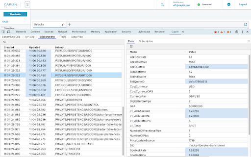 Caplin Developer Tools :: See the StreamLink logs, currently subscribed objects and more.