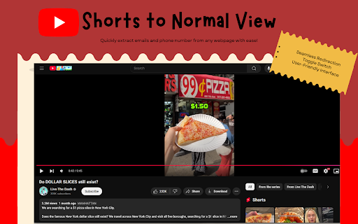 YouTube Shorts to Normal Video :: Redirect YouTube Shorts to normal video format with a toggle switch.