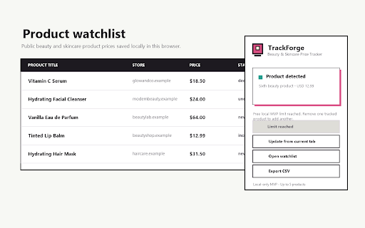 Beauty & Skincare Price Tracker :: Track beauty, skincare, makeup, haircare, and fragrance prices locally with a simple 5-item watchlist.