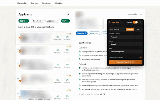 Reordinal Linkedin Resume Exporter :: Export applicants from LinkedIn directly into Reordinal ATS platform