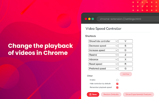 Video Speed Controller | Youtube Playback Control :: Speed up, slow down,advance or rewind HTML5 video with keyboard shortcuts.