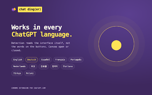 Chat Dinger – Notification Sound for ChatGPT :: Sound alert when ChatGPT finishes a response or image. Works in every ChatGPT language. Marks the tab until you open the answer.