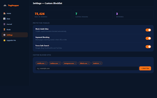 TugStopper — Adult Content Blocker :: Blocks adult websites and enforces safe search on Google, Bing, DuckDuckGo and YouTube to support your recovery.