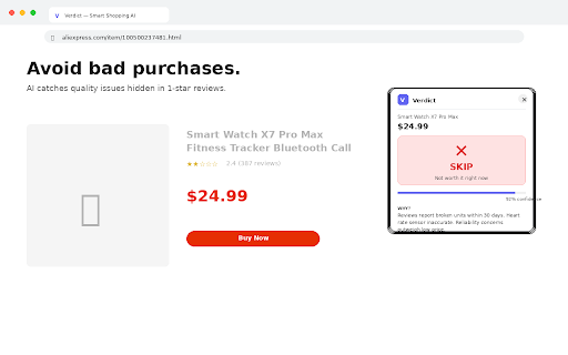 Verdict - Smart Shopping AI :: AI shopping advisor: Buy, Wait, or Skip on any product. Anonymous shopping insights help keep it free.