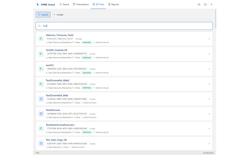 SFMC Scout :: Search Data Extensions, Automations, Journeys, Emails and more in Salesforce Marketing Cloud from one side panel.