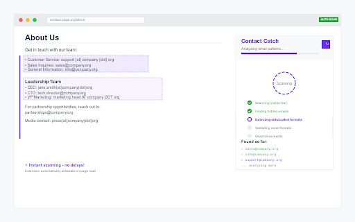 Contact Catch :: Extract all email addresses from any webpage, including obfuscated formats