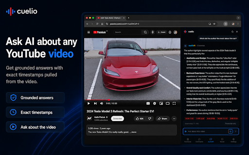 Cuelio — Transcript Search & AI for YouTube™ :: Find moments in YouTube™ videos with transcript search, AI answers, and one-click timestamp jumps.