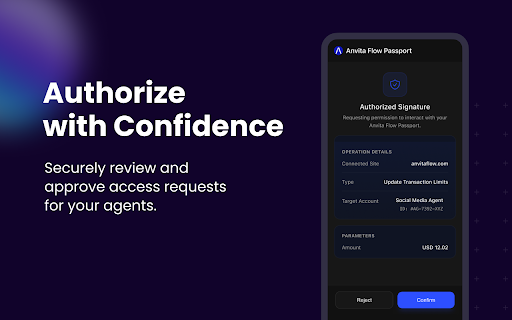 Anvita Passport :: Your control center for Anvita Flow agents. Approve spending, set permissions, stay in charge.