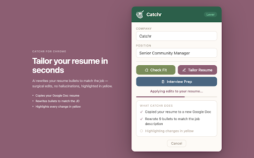 Catchr :: Catch job listings and log them to your Google Sheet.