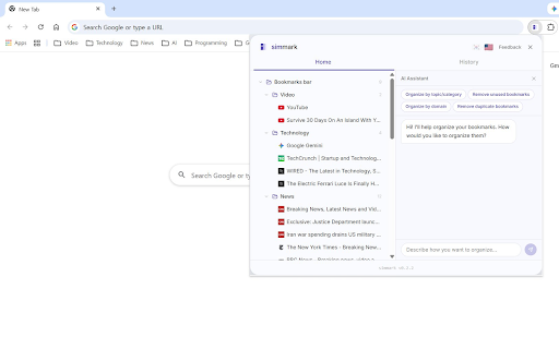 Simmark - AI Bookmark Manager :: AI-powered smart bookmark organizer. Automatically categorize and arrange your browser bookmarks with AI.