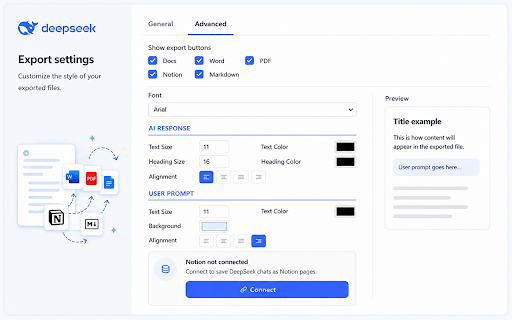 Chat Exporter for DeepSeek — Word, PDF, Google Docs, Markdown & Notion :: Save DeepSeek chats as Word, PDF, Google Docs, Markdown or Notion in one click. Export full conversations or selected messages.