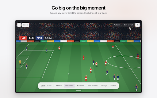 Quad — YouTube TV Multiview :: YouTube TV multiview for Chrome. Watch up to 4 games side by side in one fullscreen grid and switch the sound with a click.