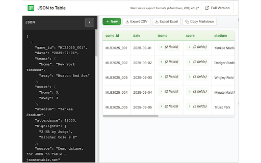 JSON to Table Converter :: Convert JSON data to HTML tables with CSV/Excel export