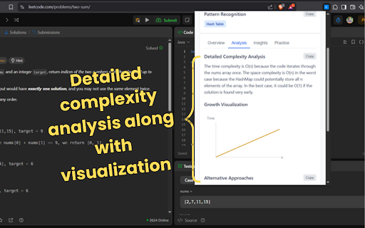 LeetCode Analyzer Pro :: Analyzes time and space complexity of LeetCode solutions using Google Gemini, offering optimization insights and visualizations.