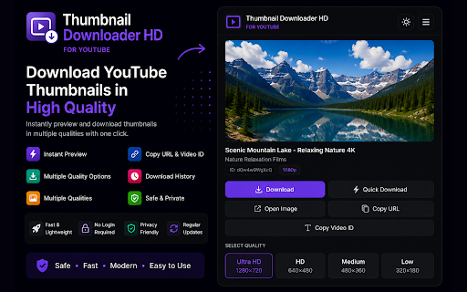 Thumbnail Downloader HD for YouTube :: Download YouTube video thumbnails in multiple qualities. Supports regular videos, Shorts, and shared links. Fast, private.