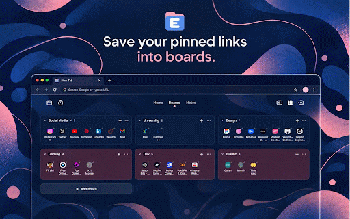 EshaalTab - New Tab & Bookmark Boards :: Bookmark boards, notes, a focus timer and your own wallpaper on every new tab. No account needed.