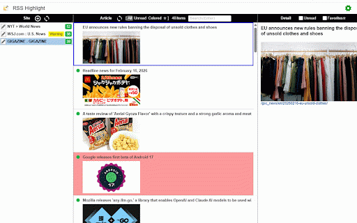 RSS Highlight :: This RSS reader can highlight articles by keywords. This prevents you from skipping important articles. (HTML support.)