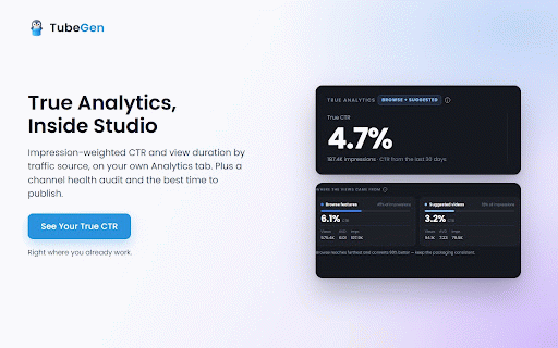 TubeGen for YouTube :: YouTube analytics overlay by TubeGen - live stats computed from the page you are on.
