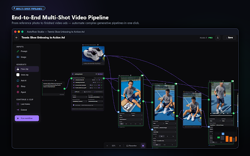 AutoFlow Studio — Node Workflows for AI Video :: Visual node workflows that automate multi-step AI video generation in your browser. Independent tool, no affiliation.