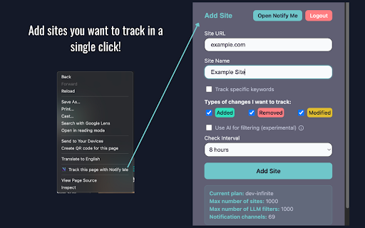 Notify Me :: Track website changes and get instant notifications