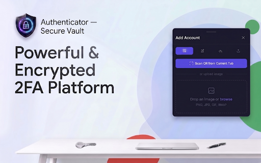 Authenticator — TOTP/HOTP Vault :: Secure 2FA authenticator. Generates TOTP/HOTP codes from an AES-256-GCM encrypted local vault. 100% private & client-side.