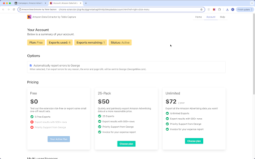 Data Extractor for Amazon by Table Capture :: Allows you to extract data from Amazon Advertising tables to Excel (XLSX) or CSV.