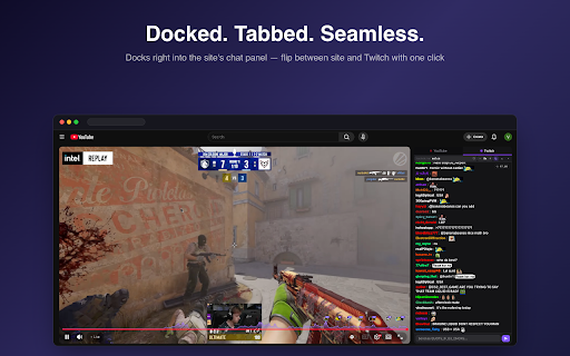 Meridian — Twitch Chat for YouTube™ & Kick :: Bring Twitch chat to YouTube™ & Kick. Transparent overlay, docked mode, 3rd-party emotes, chat delay, highlights.