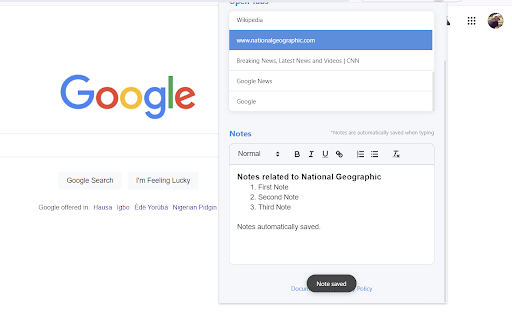 TabNotepad :: A modern tab manager with notes-tab related, search, and rich text editing