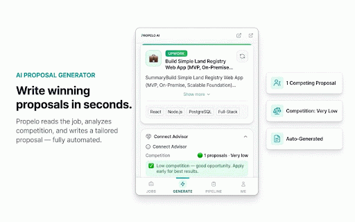 Propelo - AI Upwork Toolkit :: Generate winning Upwork proposals in 60 seconds. Your AI sales agent writes personalized bids that sound like you — and win.