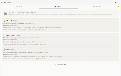 HermesAI :: Private AI think tank in your sidebar: multi-role debates, web analysis, automation with OpenAI, Anthropic, Gemini and Ollama.
