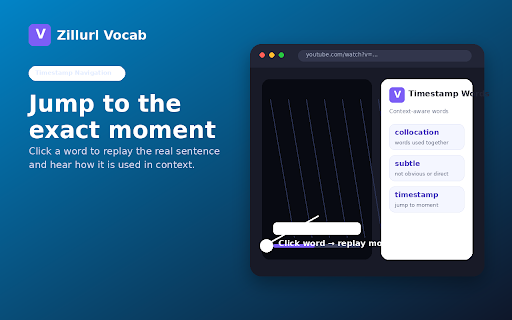 Zillurl Vocab :: Learn vocabulary from YouTube videos with AI. Extract words from subtitles, get context-aware definitions, and track your progress.