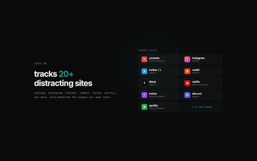 lock in — focus tracker :: Track browsing during focus blocks. Get called out when you're slacking.
