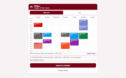 PUPSync :: Import PUP SIAS schedule to Google Calendar and view GWA standing