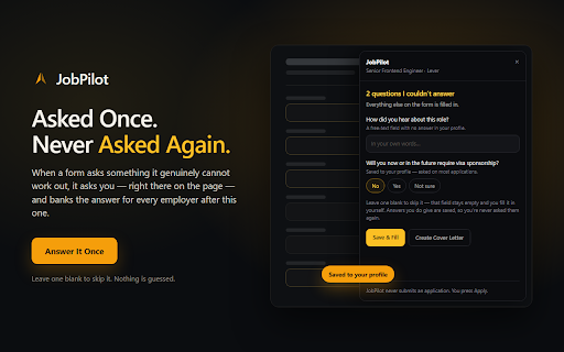 JobPilot :: Fills approved job applications up to the review screen — you always press Apply.